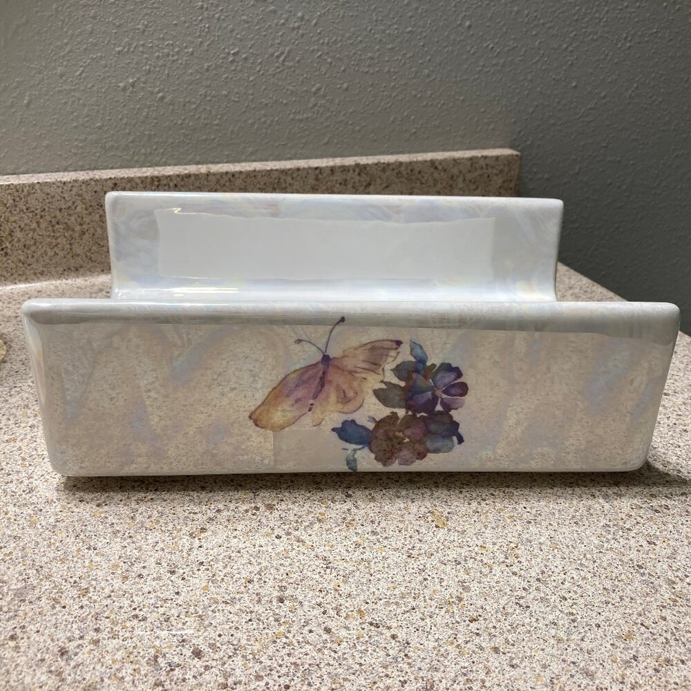 Vintage Ceramic Guest Towel Holder For Bath Pearl Irridescent Finish